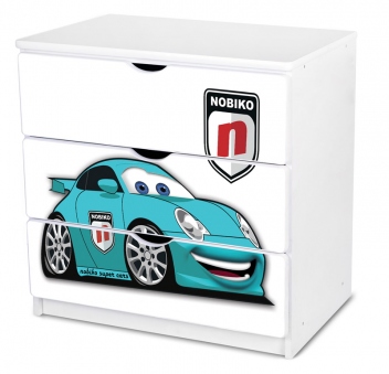 Dětská šuplíková komoda modré Auto