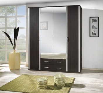 4-dveřová šatní skříň se zrcadlem Lauren – provedení wenge